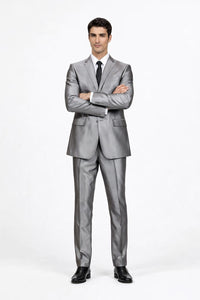 Men'S Slim Fit Grey Charcoal Shiny Sharkskin Suit