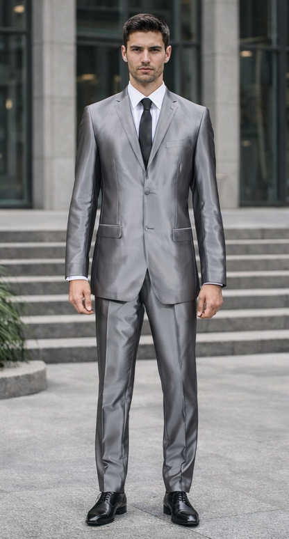 Men'S Slim Fit Grey Charcoal Shiny Sharkskin Suit - Image 7