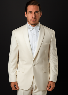 Men's Slim Fit One Button Satin Trim Peak Lapel Prom & Wedding Tuxedo In Ivory