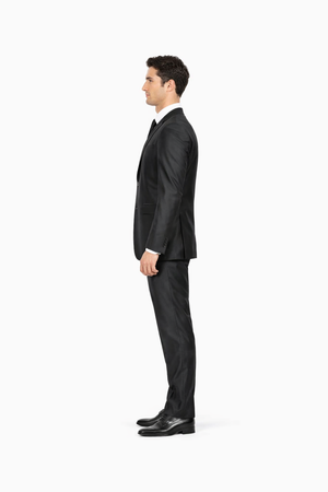Men's Slim Fit Shiny Black Sharkskin Suit - Image 2