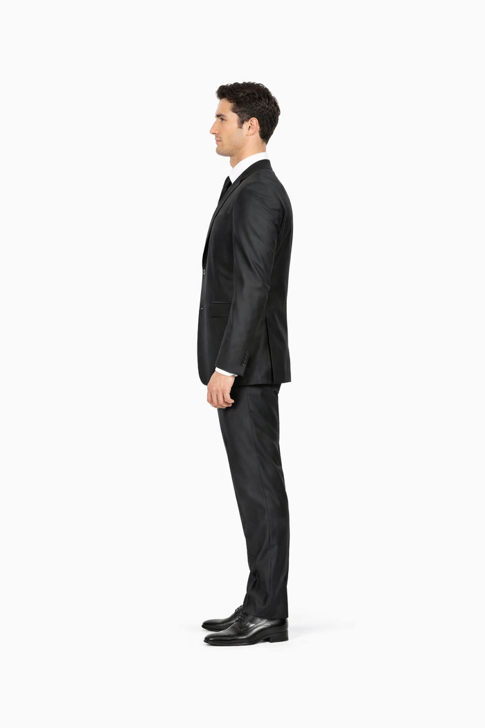 Men's Slim Fit Shiny Black Sharkskin Suit - Image 2