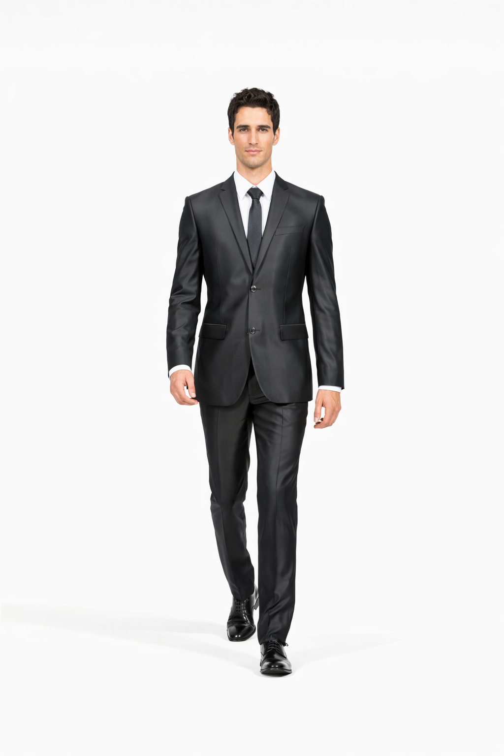 Men's Slim Fit Shiny Black Sharkskin Suit - Image 4