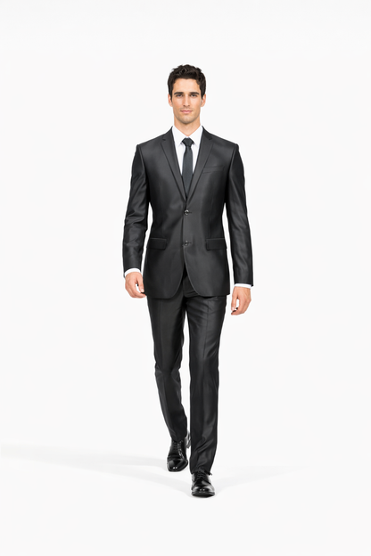Men's Slim Fit Shiny Black Sharkskin Suit - Image 4