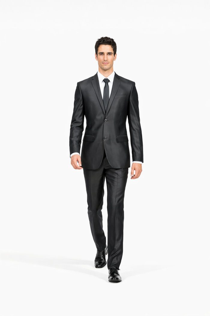Men's Slim Fit Shiny Black Sharkskin Suit - Image 4