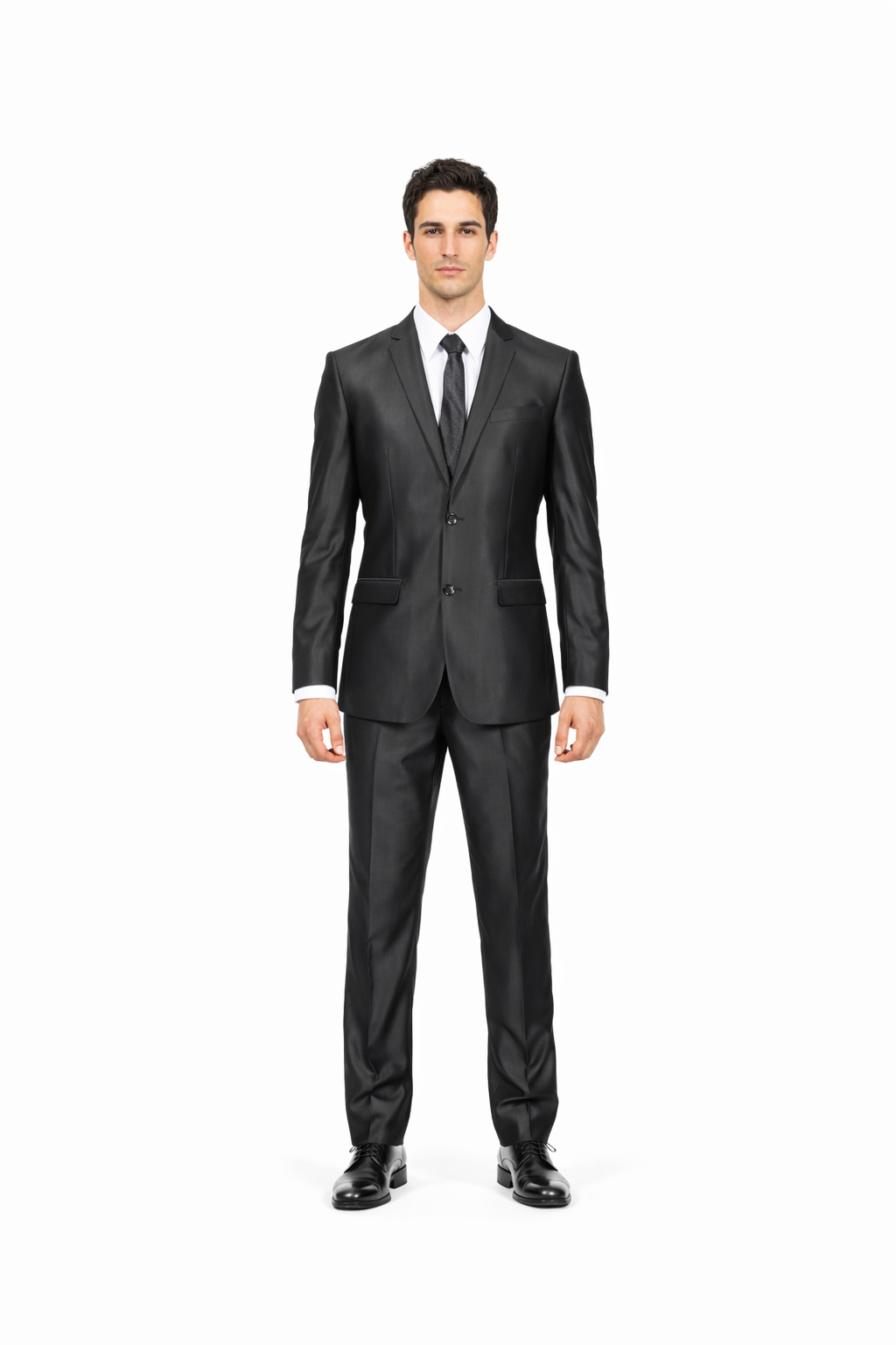 Men's Slim Fit Shiny Black Sharkskin Suit