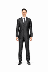 Men's Slim Fit Shiny Black Sharkskin Suit