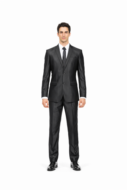 Men's Slim Fit Shiny Black Sharkskin Suit