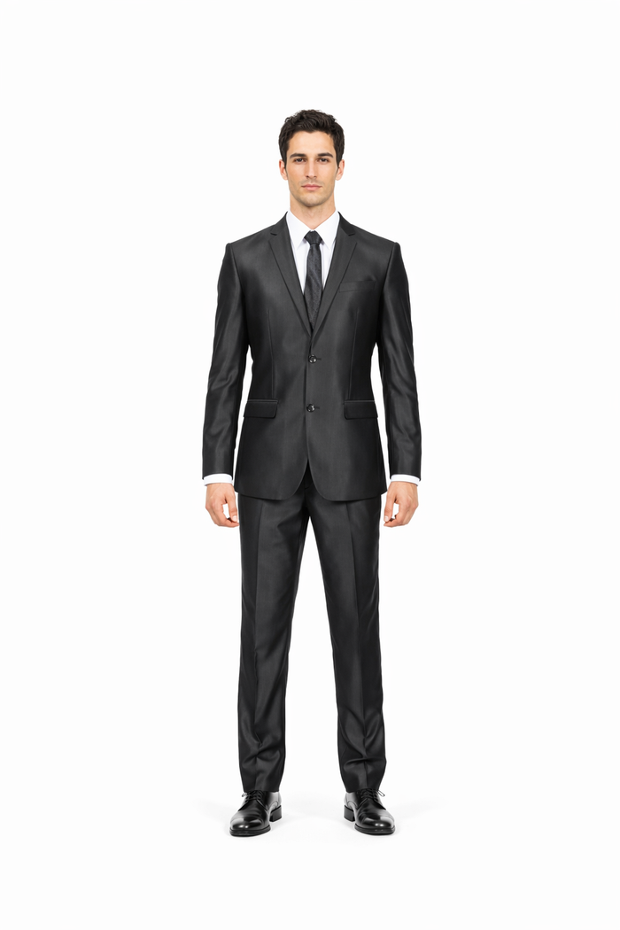 Men's Slim Fit Shiny Black Sharkskin Suit