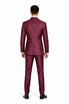 Men'S Slim Fit Shiny Burgundy ~ Maroon Suit ~ Wine Color Sharkskin Cheap Business Suits Clearance Sale - Image 5