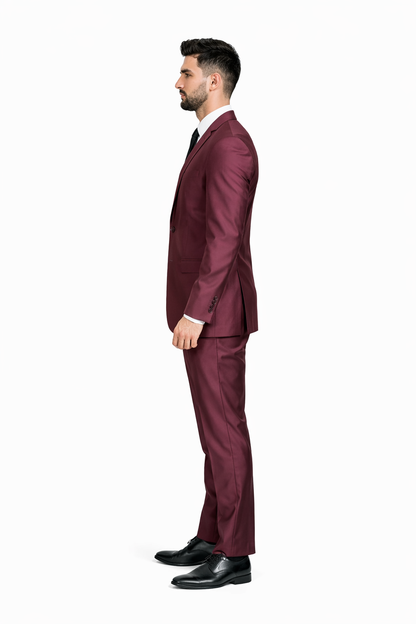 Men'S Slim Fit Shiny Burgundy ~ Maroon Suit ~ Wine Color Sharkskin Cheap Business Suits Clearance Sale - Image 2