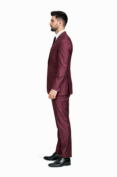 Men'S Slim Fit Shiny Burgundy ~ Maroon Suit ~ Wine Color Sharkskin Cheap Business Suits Clearance Sale - Image 2