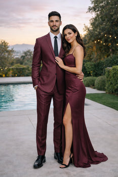 Men'S Slim Fit Shiny Burgundy ~ Maroon Suit ~ Wine Color Sharkskin Cheap Business Suits Clearance Sale - Image 7