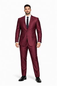 Men'S Slim Fit Shiny Burgundy ~ Maroon Suit ~ Wine Color Sharkskin Cheap Business Suits Clearance Sale