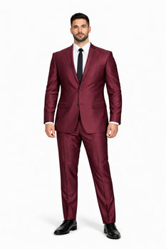 Men'S Slim Fit Shiny Burgundy ~ Maroon Suit ~ Wine Color Sharkskin Cheap Business Suits Clearance Sale - Image 4