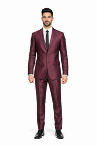 Men'S Slim Fit Shiny Burgundy ~ Maroon Suit ~ Wine Color Sharkskin Cheap Business Suits Clearance Sale