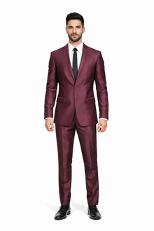 Men'S Slim Fit Shiny Burgundy ~ Maroon Suit ~ Wine Color Sharkskin Cheap Business Suits Clearance Sale