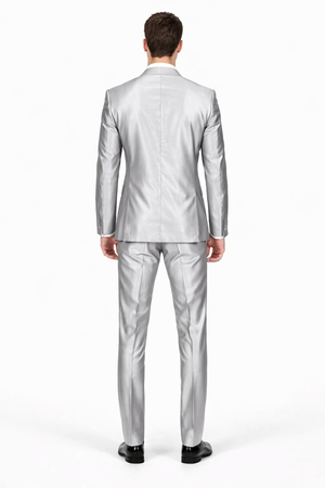 Men'S Slim Fit Shiny Silver Tuxedo Formal Looking Sharkskin Suit - Image 2