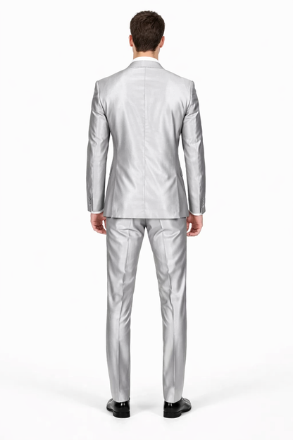 Men'S Slim Fit Shiny Silver Tuxedo Formal Looking Sharkskin Suit - Image 2