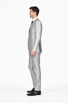 Men'S Slim Fit Shiny Silver Tuxedo Formal Looking Sharkskin Suit - Image 4