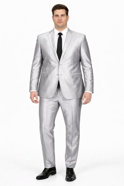 Men'S Slim Fit Shiny Silver Tuxedo Formal Looking Sharkskin Suit - Image 6