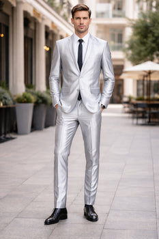Men'S Slim Fit Shiny Silver Tuxedo Formal Looking Sharkskin Suit - Image 7