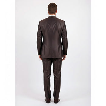 Men's Slim Fit Suit - Fitted Suit - Skinny Suit Men's Shiny Brown Two Button Two Piece Suit On Sale Men's Sharkskin Suit - Image 2