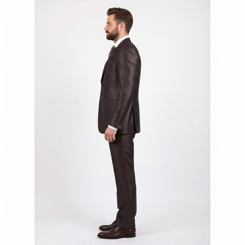 Men's Slim Fit Suit - Fitted Suit - Skinny Suit Men's Shiny Brown Two Button Two Piece Suit On Sale Men's Sharkskin Suit - Image 3