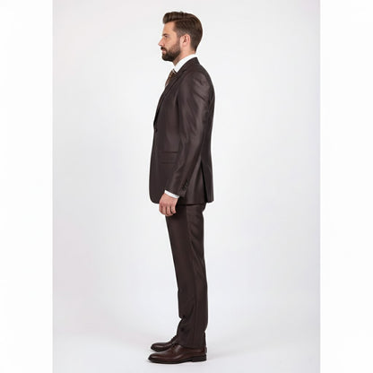 Men's Slim Fit Suit - Fitted Suit - Skinny Suit Men's Shiny Brown Two Button Two Piece Suit On Sale Men's Sharkskin Suit - Image 3