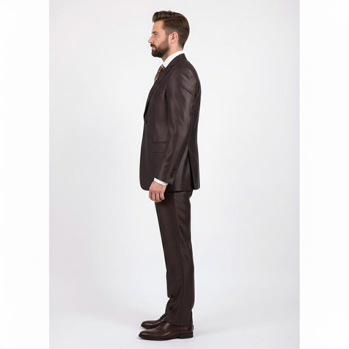 Men's Slim Fit Suit - Fitted Suit - Skinny Suit Men's Shiny Brown Two Button Two Piece Suit On Sale Men's Sharkskin Suit - Image 3