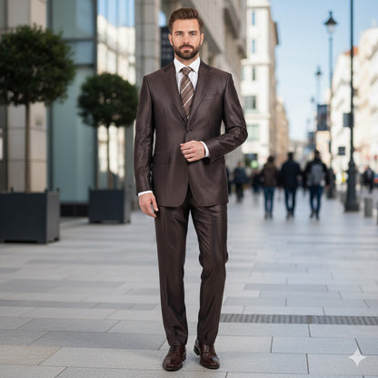 Men's Slim Fit Suit - Fitted Suit - Skinny Suit Men's Shiny Brown Two Button Two Piece Suit On Sale Men's Sharkskin Suit - Image 6