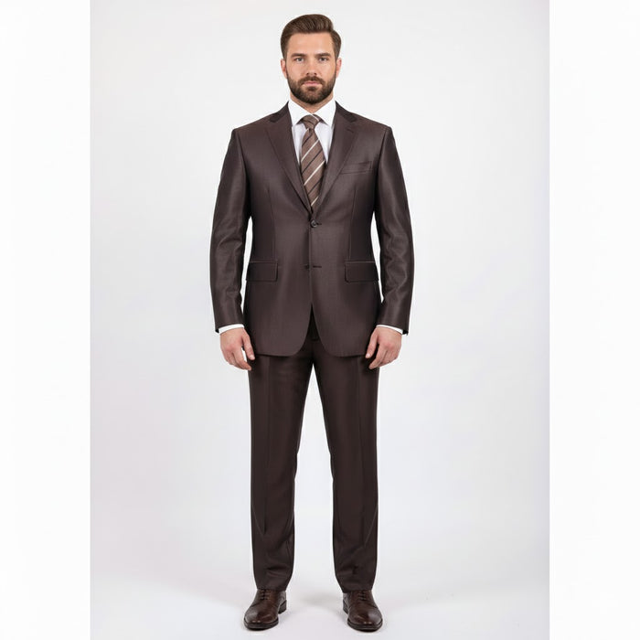 Men's Slim Fit Suit - Fitted Suit - Skinny Suit Men's Shiny Brown Two Button Two Piece Suit On Sale Men's Sharkskin Suit - Image 5