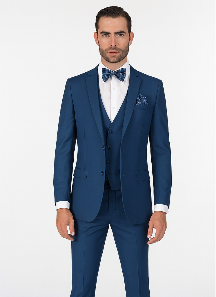 Men'S Slim Fit Suits Three Piece Cobalt Indigo Bright Blue