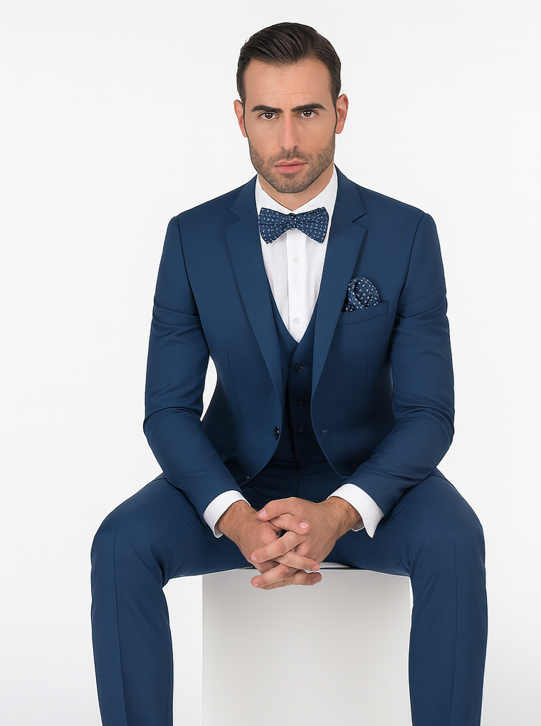 Men'S Slim Fit Suits Three Piece Cobalt ~ Indigo ~ Bright Blue ~ Teal ~ Slate Blue Vested Suit - Image 4