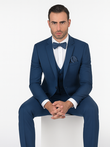 Men'S Slim Fit Suits Three Piece Cobalt ~ Indigo ~ Bright Blue ~ Teal ~ Slate Blue Vested Suit - Image 4