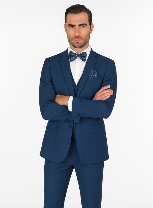Men'S Slim Fit Suits Three Piece Cobalt ~ Indigo ~ Bright Blue ~ Teal ~ Slate Blue Vested Suit