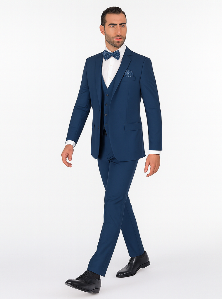 Men'S Slim Fit Suits Three Piece Cobalt ~ Indigo ~ Bright Blue ~ Teal ~ Slate Blue Vested Suit - Image 6