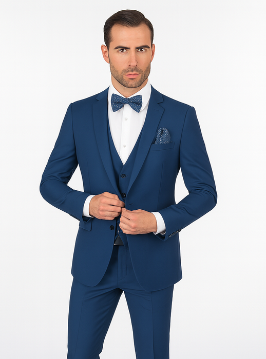 Men'S Slim Fit Suits Three Piece Cobalt ~ Indigo ~ Bright Blue ~ Teal ~ Slate Blue Vested Suit
