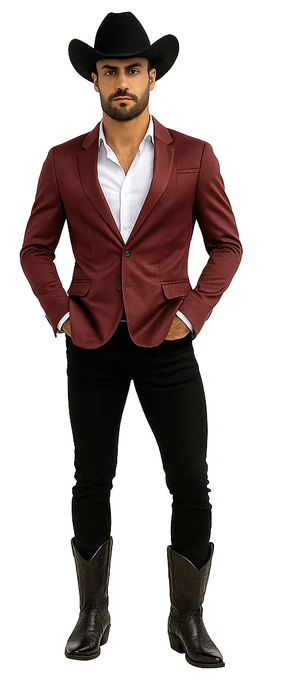 Men's Slim Fit Western Blazer Sport Coats Burgundy Sacos Vaqueros Para Hombre