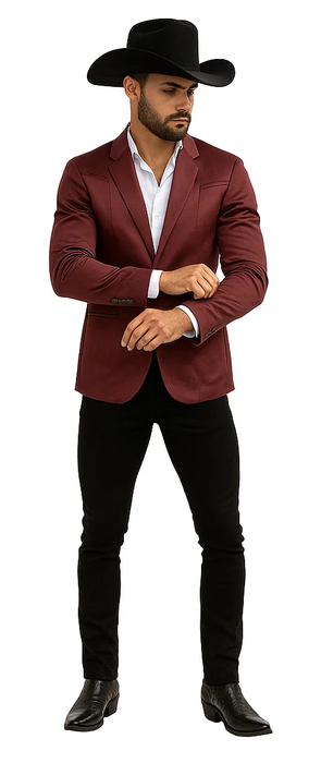 Men's Slim Fit Western Blazer Sport Coats Burgundy Sacos Vaqueros Para Hombre