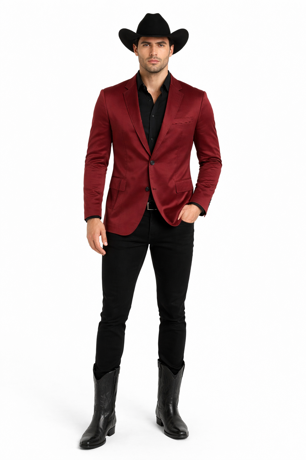 Men's Slim Fit Western Blazer Sport Coats Burgundy Sacos Vaqueros Para Hombre