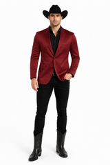 Men's Slim Fit Western Blazer Sport Coats Burgundy Sacos Vaqueros Para Hombre