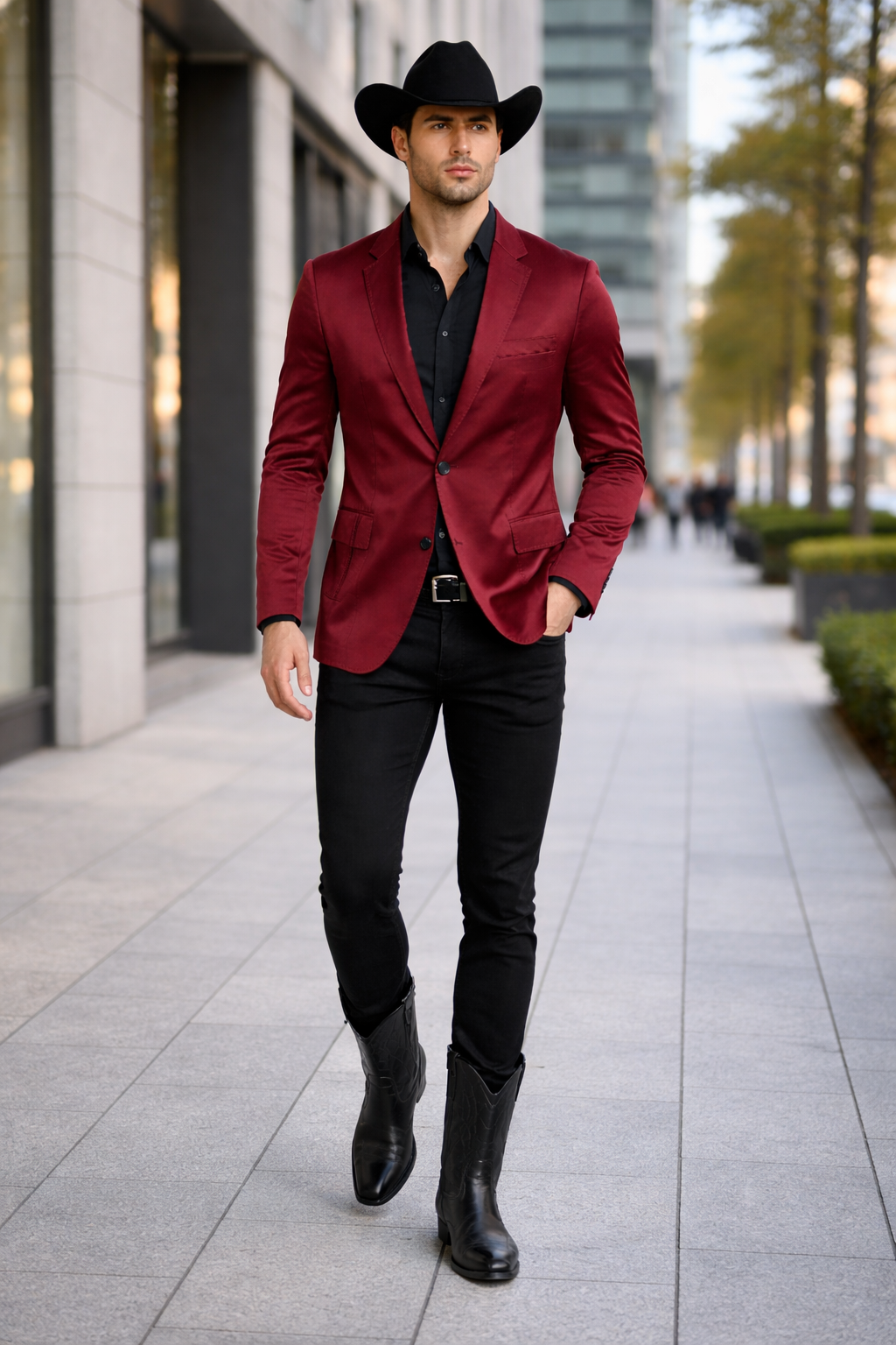 Men's Slim Fit Western Blazer Sport Coats Burgundy Sacos Vaqueros Para Hombre