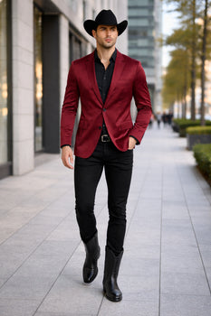 Men's Slim Fit Western Blazer Sport Coats Burgundy Sacos Vaqueros Para Hombre