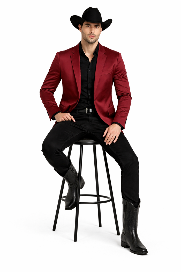 Men's Slim Fit Western Blazer Sport Coats Burgundy Sacos Vaqueros Para Hombre
