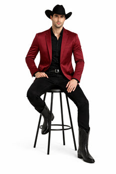 Men's Slim Fit Western Blazer Sport Coats Burgundy Sacos Vaqueros Para Hombre