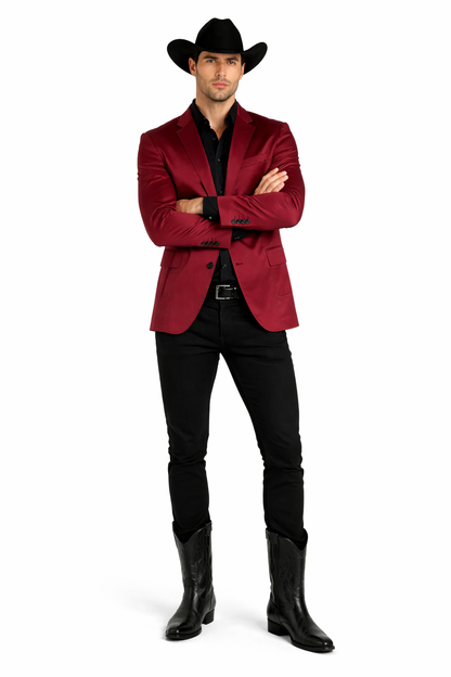 Men's Slim Fit Western Blazer Sport Coats Burgundy Sacos Vaqueros Para Hombre