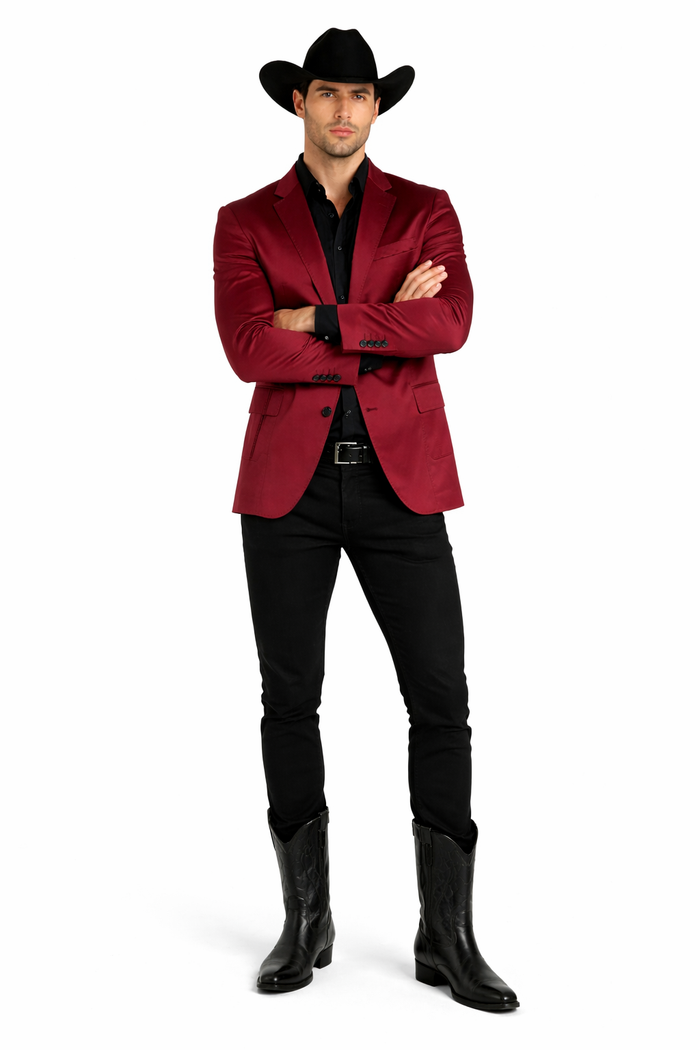 Men's Slim Fit Western Blazer Sport Coats Burgundy Sacos Vaqueros Para Hombre