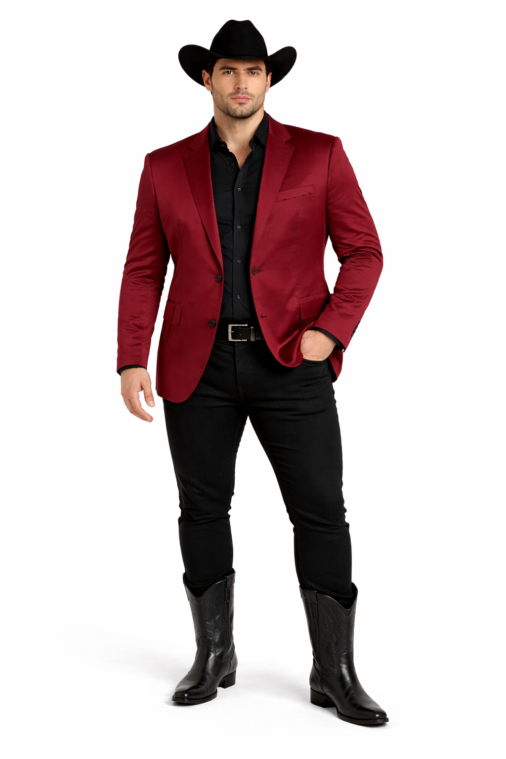 Men's Slim Fit Western Blazer Sport Coats Burgundy Sacos Vaqueros Para Hombre