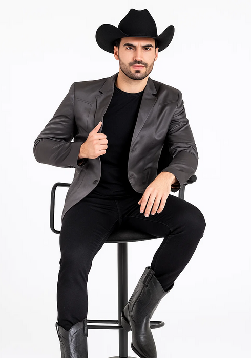 Men's Slim Fit Western Blazer Sport Coats Charcoal Sacos Vaqueros Para Hombre