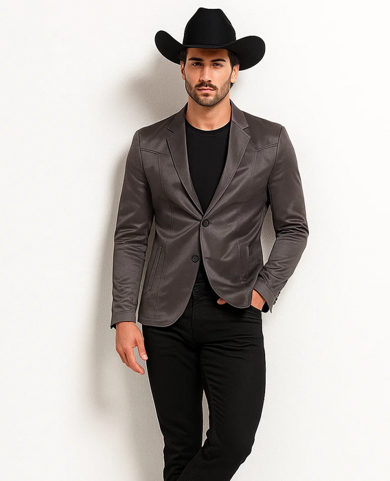 Men's Slim Fit Western Blazer Sport Coats Charcoal Sacos Vaqueros Para Hombre